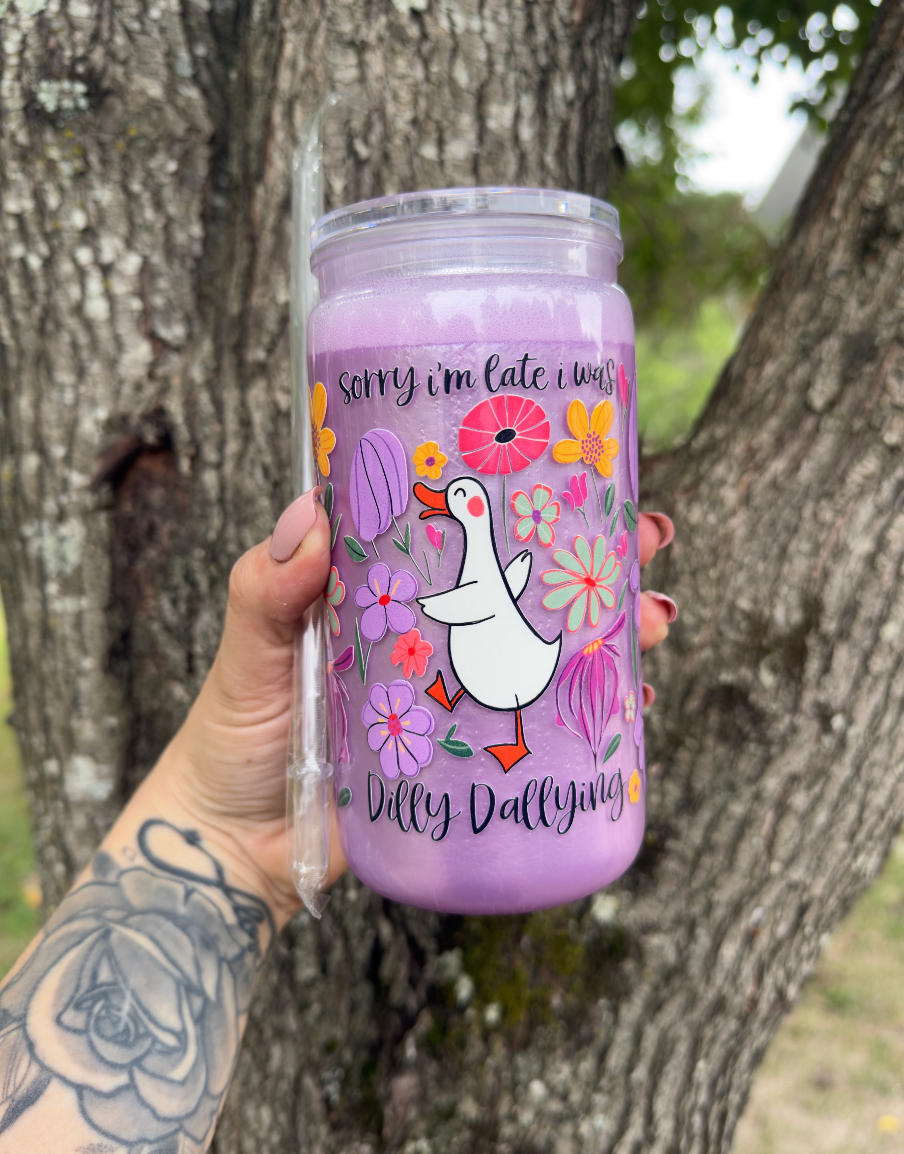 Dilly Dally 16 oz Snowglobe Tumbler w/ Straw
