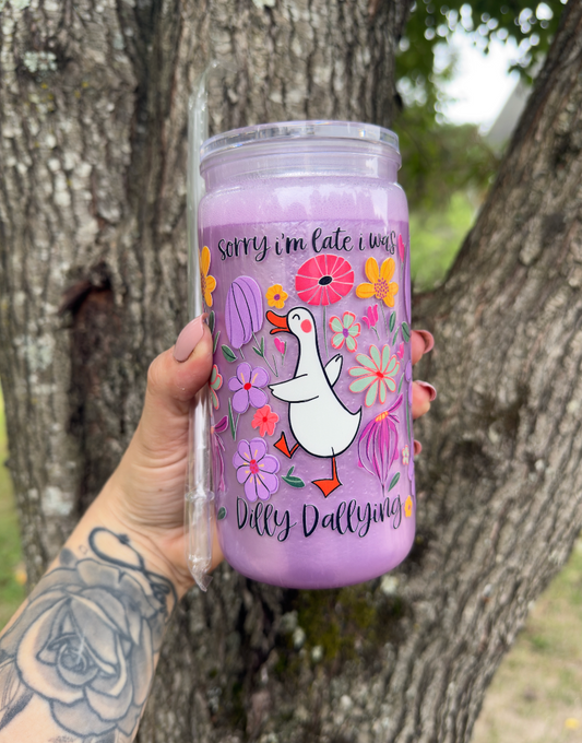 Dilly Dally 16 oz Snowglobe Tumbler w/ Straw