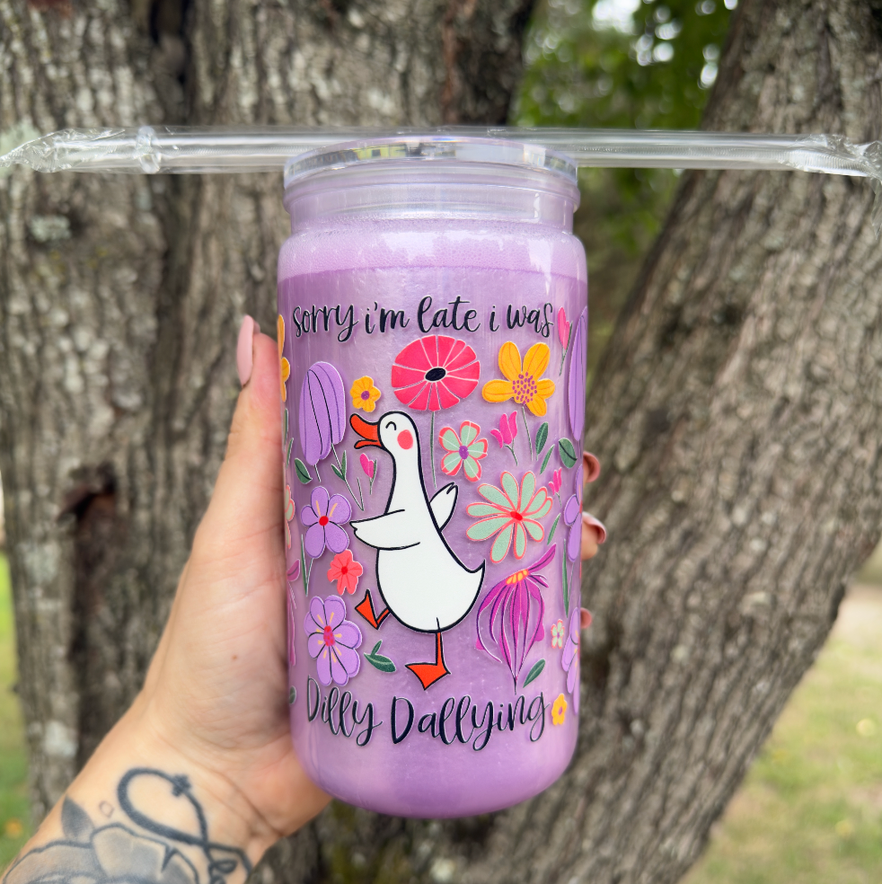 Dilly Dally 16 oz Snowglobe Tumbler w/ Straw