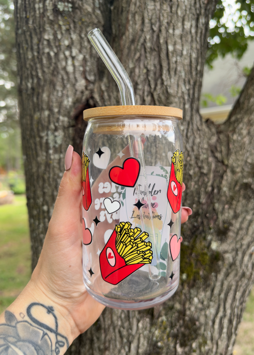 Fries Before Guys 16 oz Glass Can w/ Straw