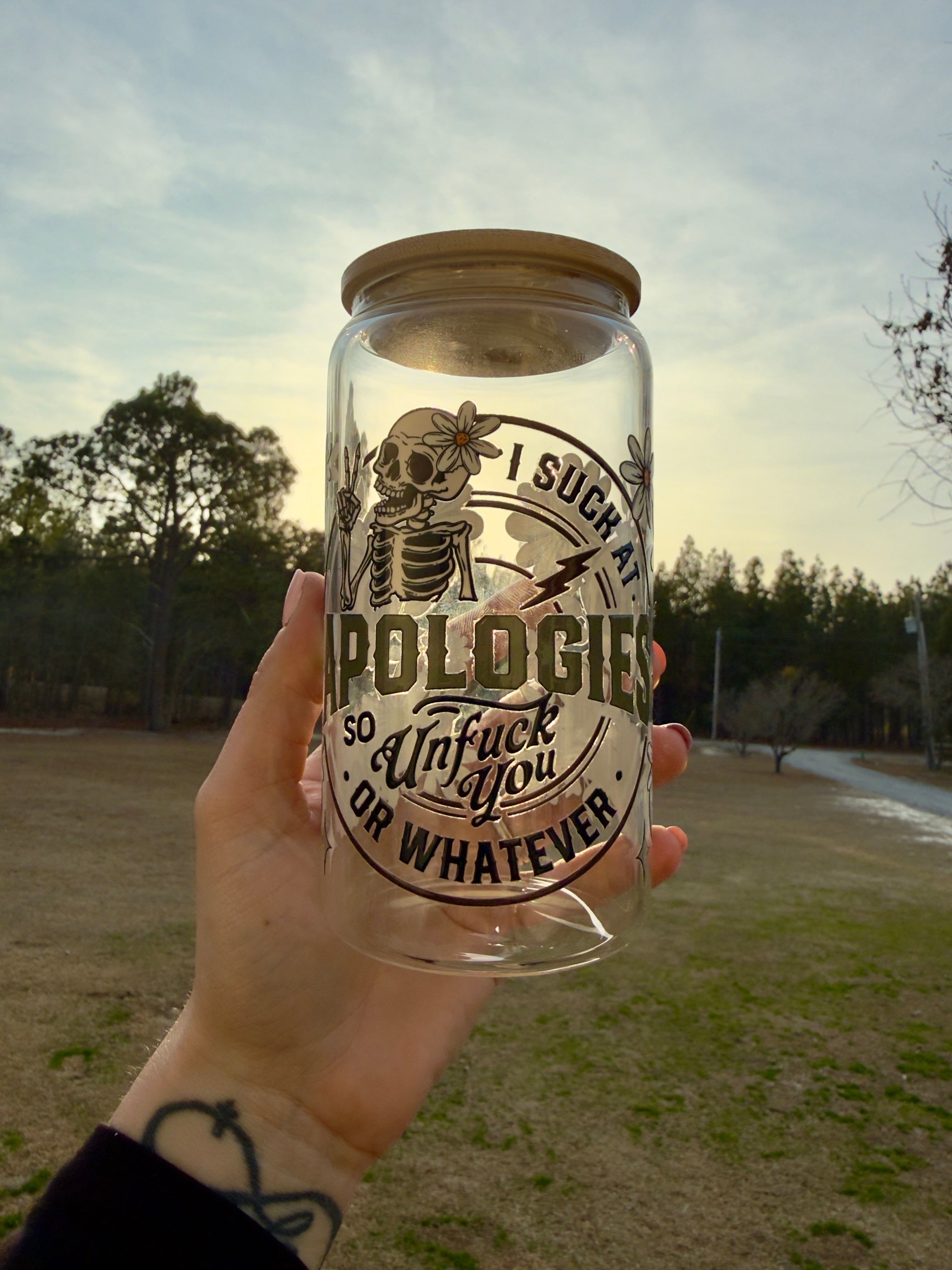 I Suck at Apologies Skeleton Cup | Middle Finger Skeleton Glass | Sarcastic Gift for Besties