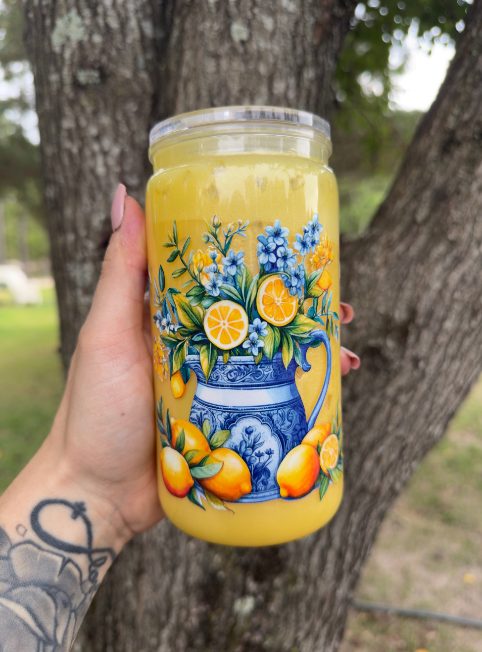 Lemon 16 oz SnowGlobe Tumbler w/ Straw