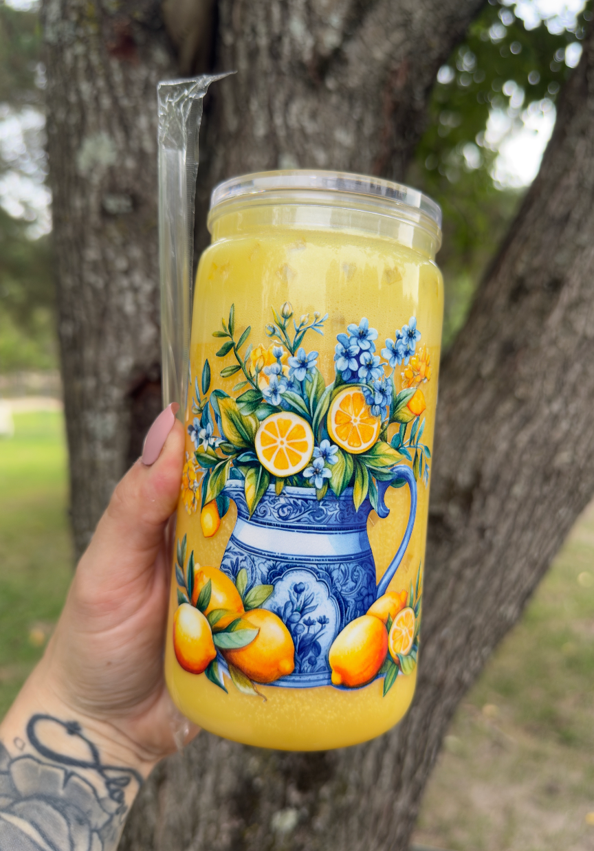 Lemon 16 oz SnowGlobe Tumbler w/ Straw