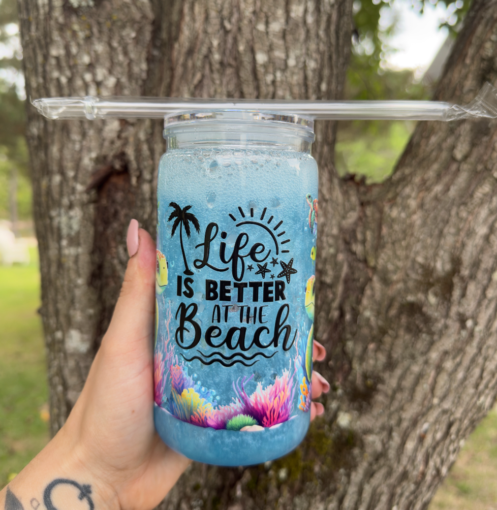 Life is Better at the Beach 16 oz Snowglobe Tumbler w/ Straw