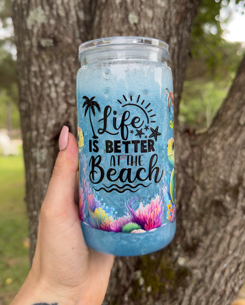 Life is Better at the Beach 16 oz Snowglobe Tumbler w/ Straw