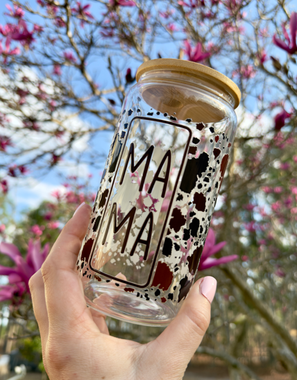 Cowprint MAMA 16 oz Glass Can w/ Straw