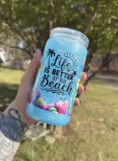 Life is Better at the Beach 16 oz Snowglobe Tumbler w/ Straw