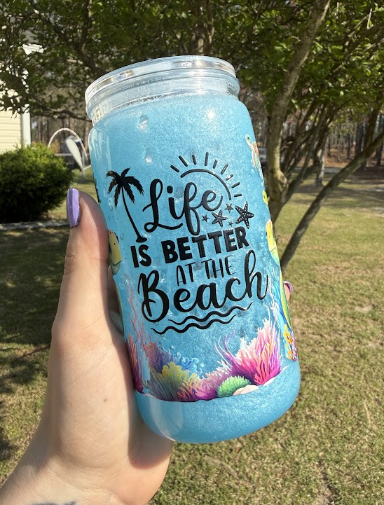 Life is Better at the Beach 16 oz Snowglobe Tumbler w/ Straw