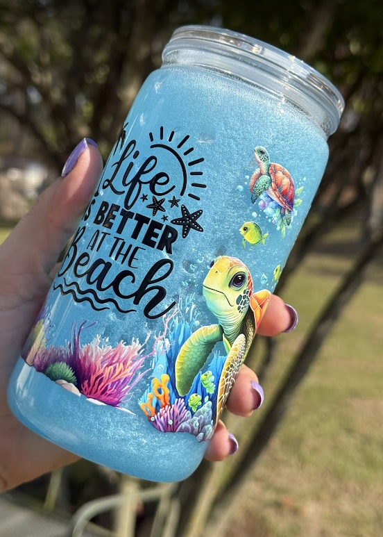 Life is Better at the Beach 16 oz Snowglobe Tumbler w/ Straw