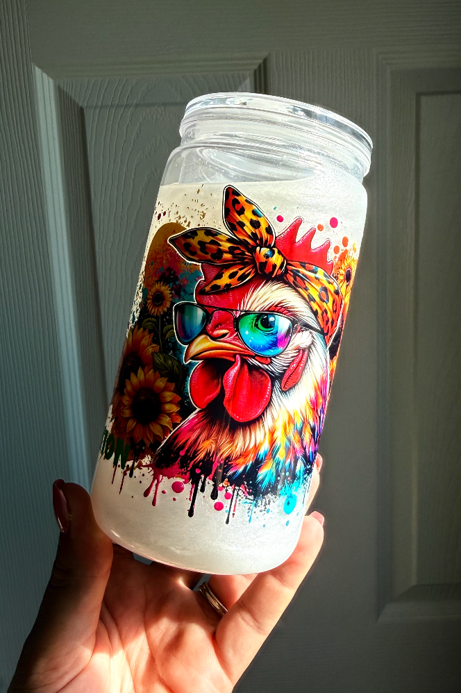 Crazy Chicken 16 oz Snowglobe Tumbler w/ Straw