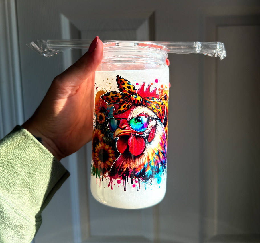 Crazy Chicken 16 oz Snowglobe Tumbler w/ Straw