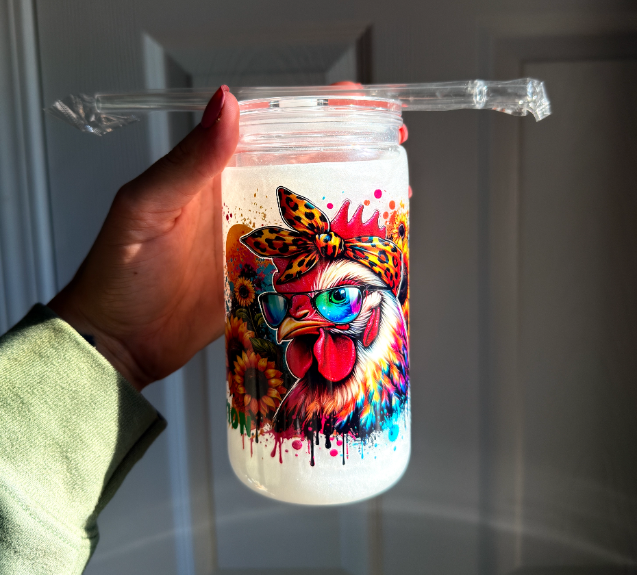 Crazy Chicken 16 oz Snowglobe Tumbler w/ Straw
