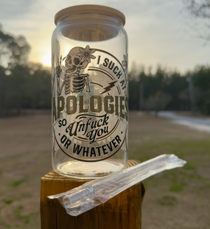 I Suck at Apologies Skeleton Cup | Middle Finger Skeleton Glass | Sarcastic Gift for Besties