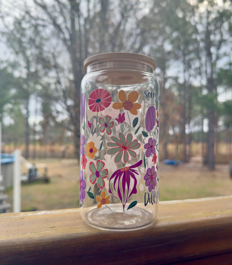 Sorry I’m Late, I Was Dilly‑Dallying Cup | Glass Can with Bamboo Lid | 16oz Tumbler