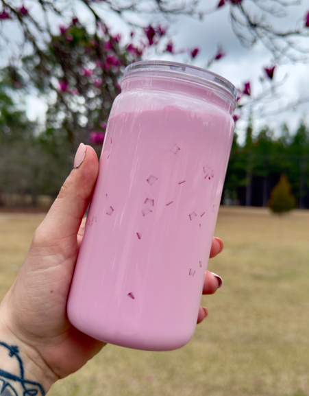 Strawberry Milk 16 oz Snowglobe Tumbler w/ Straw