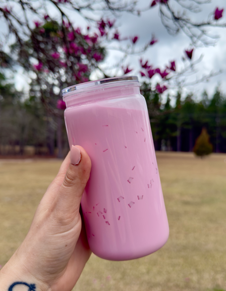 Strawberry Milk 16 oz Snowglobe Tumbler w/ Straw