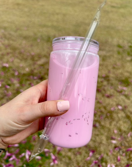 Strawberry Milk 16 oz Snowglobe Tumbler w/ Straw