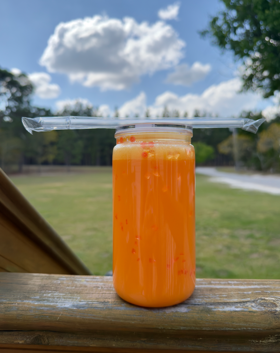 Orange Juice 16 oz Snowglobe Tumbler w/ Straw