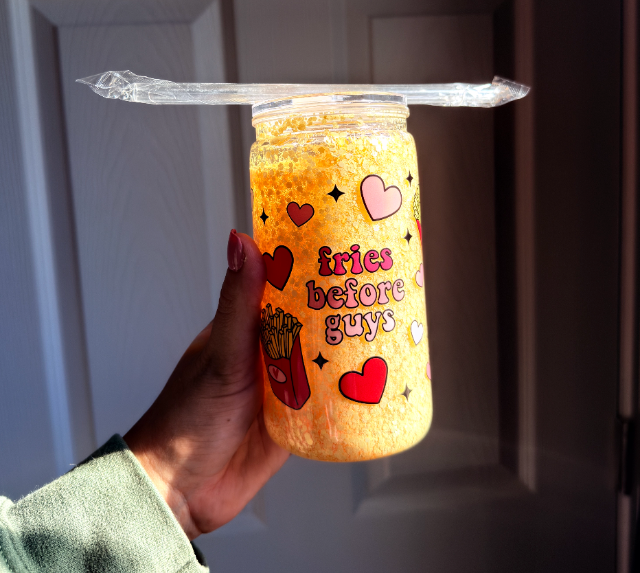 Fries Before Guys 16 oz Snowglobe Tumbler w/ Straw
