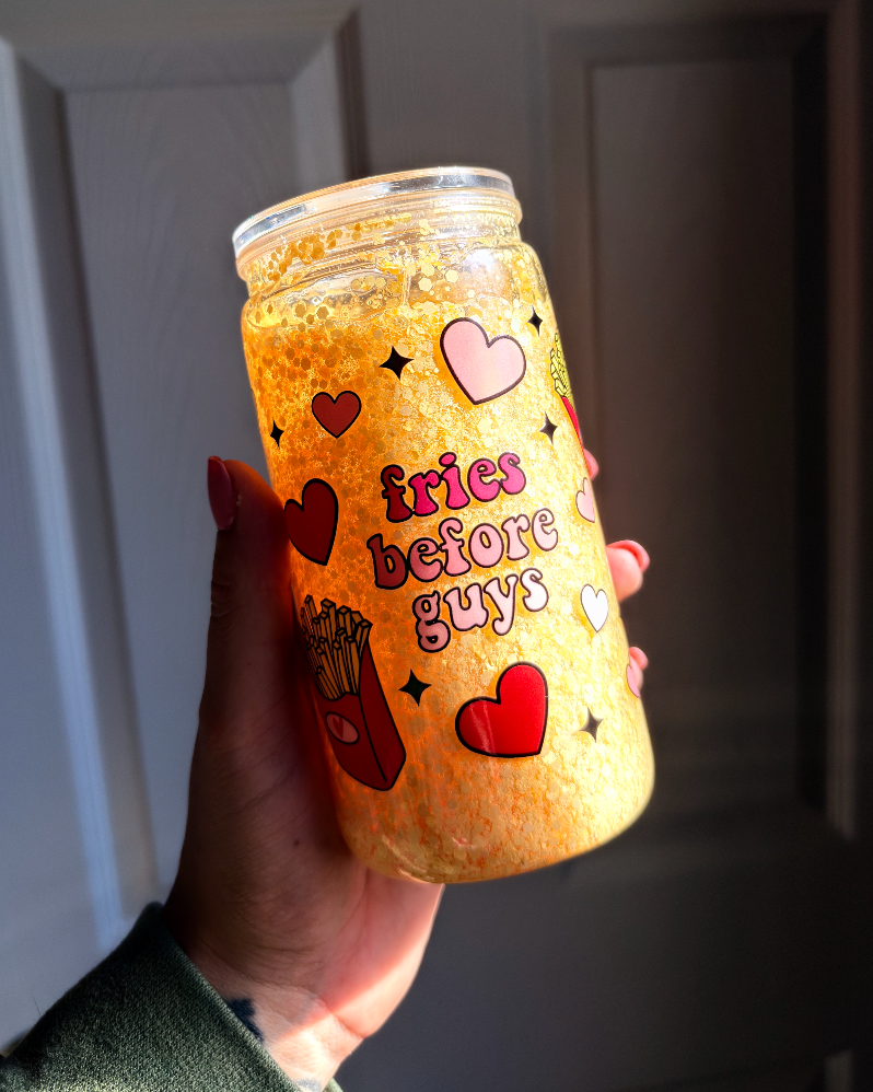 Fries Before Guys 16 oz Snowglobe Tumbler w/ Straw