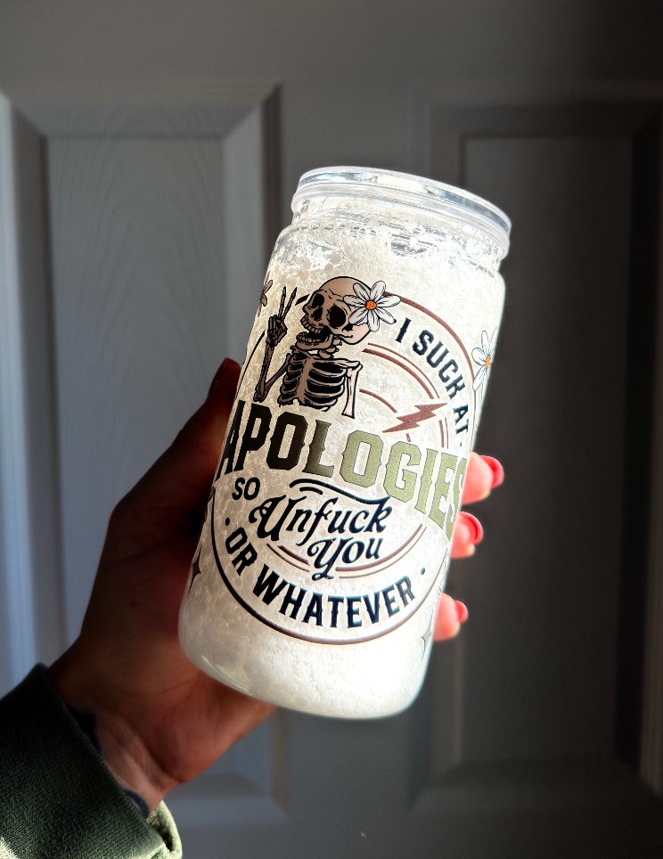 Apologies 16 oz Snowglobe Tumbler w/ Straw