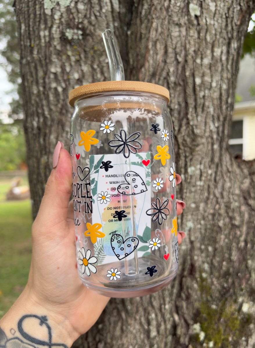 Fluent in Silence 16 oz Glass Can w/ Straw