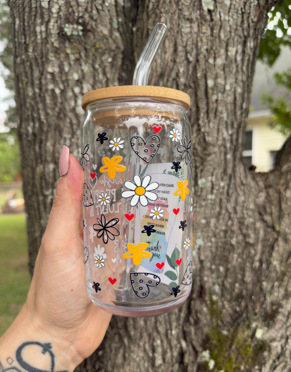 Fluent in Silence 16 oz Glass Can w/ Straw