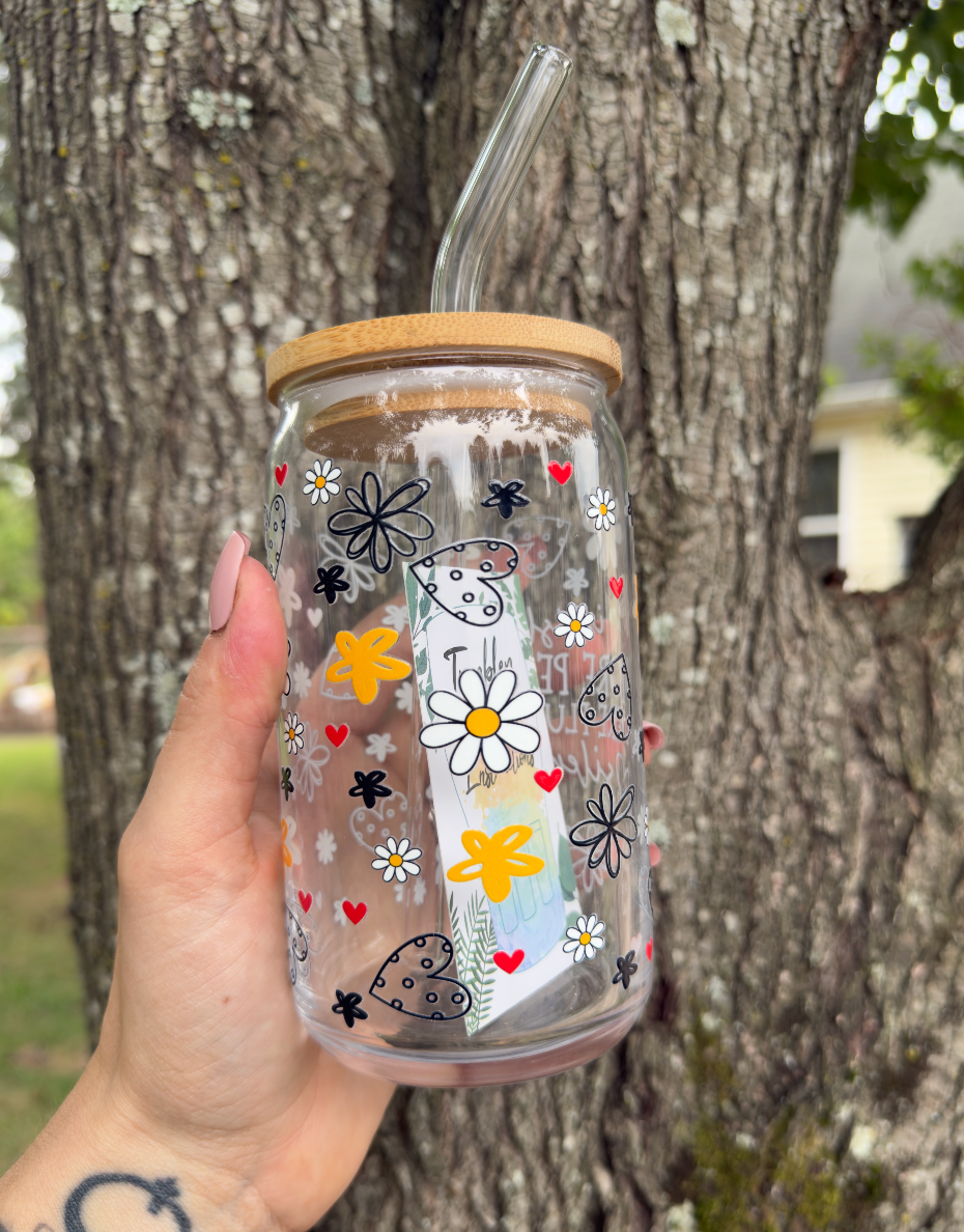 Fluent in Silence 16 oz Glass Can w/ Straw