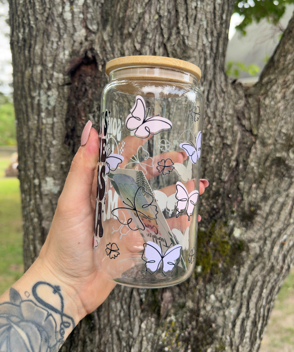 Somebody's Fine Mama 16 oz Glass Can w/ Straw