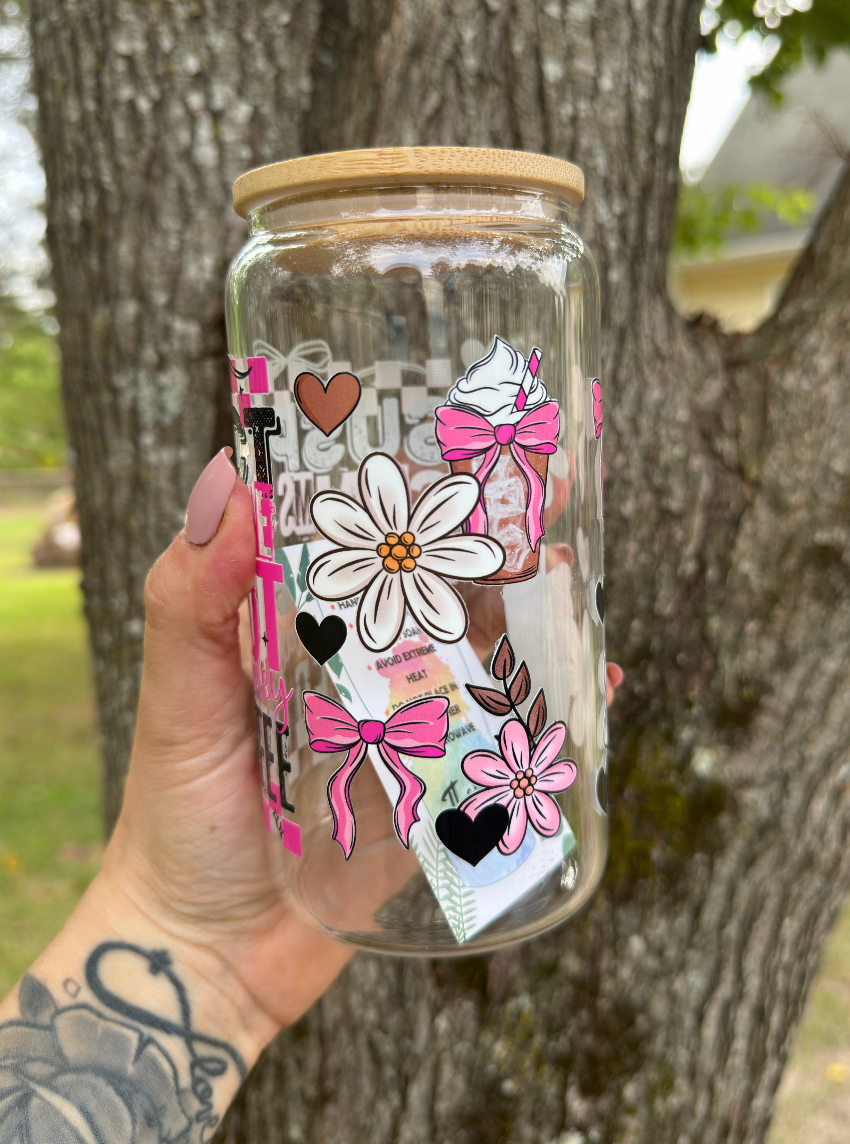 Suspect Claims To Be Broke 16 oz Glass Can w/ Straw