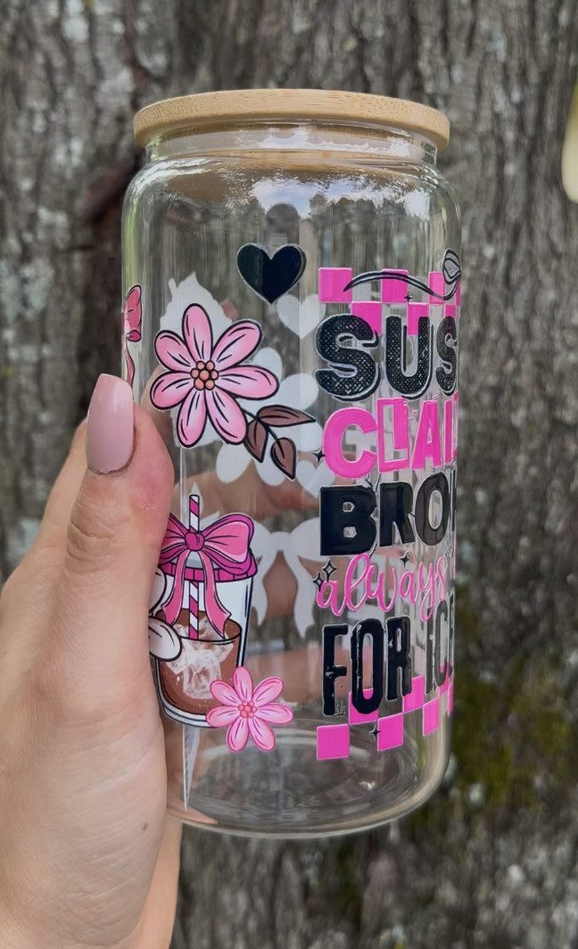 Suspect Claims To Be Broke 16 oz Glass Can w/ Straw