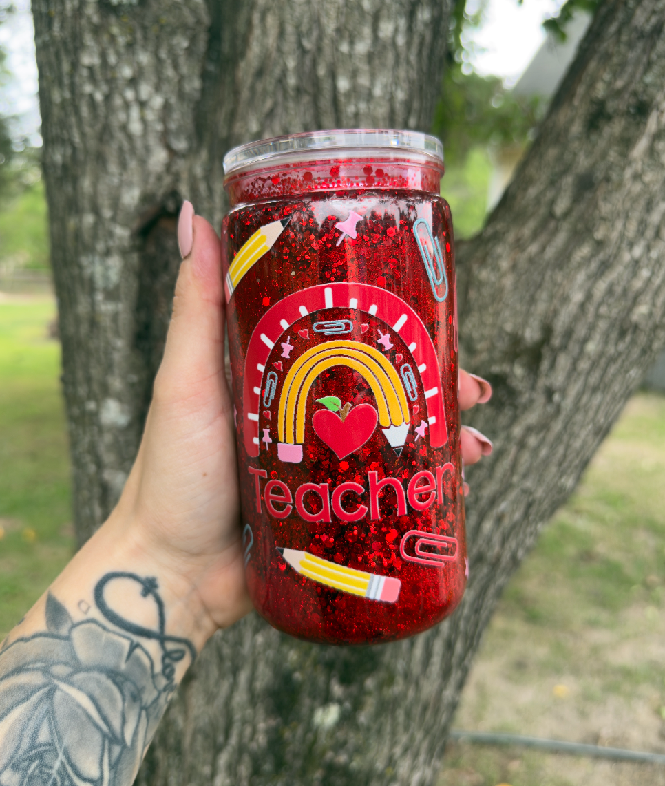 Teacher 16 oz Snowglobe Tumbler w/ Straw