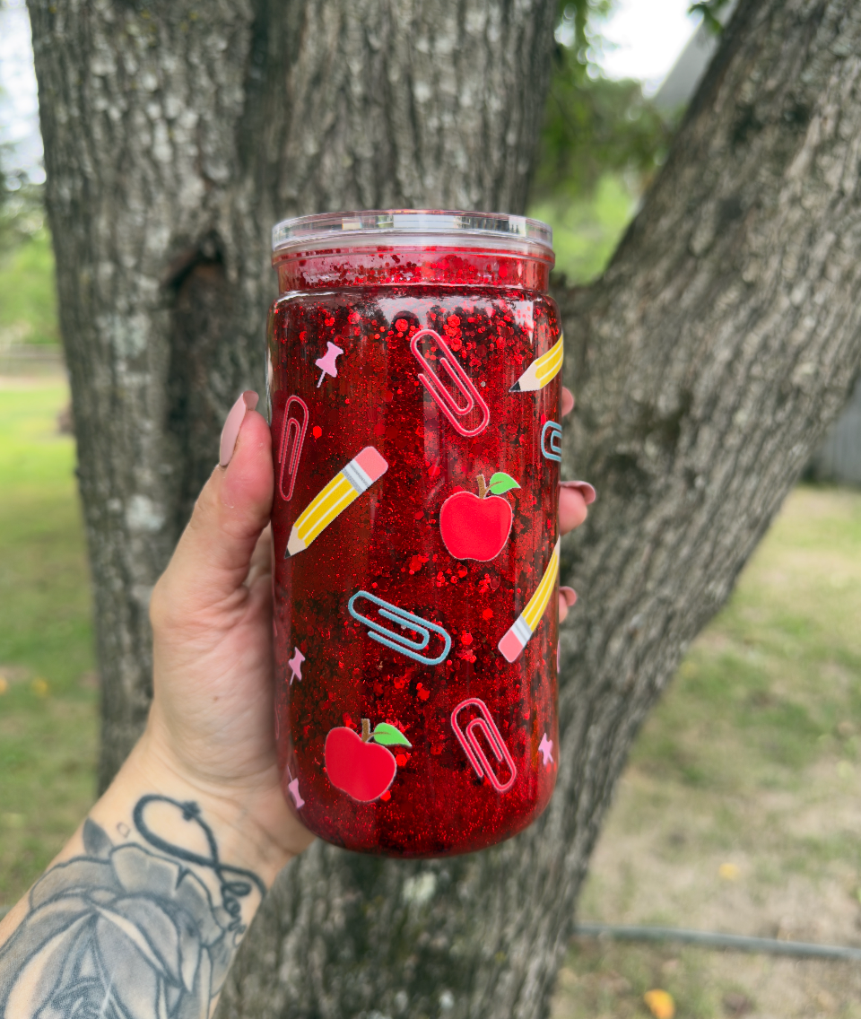 Teacher 16 oz Snowglobe Tumbler w/ Straw