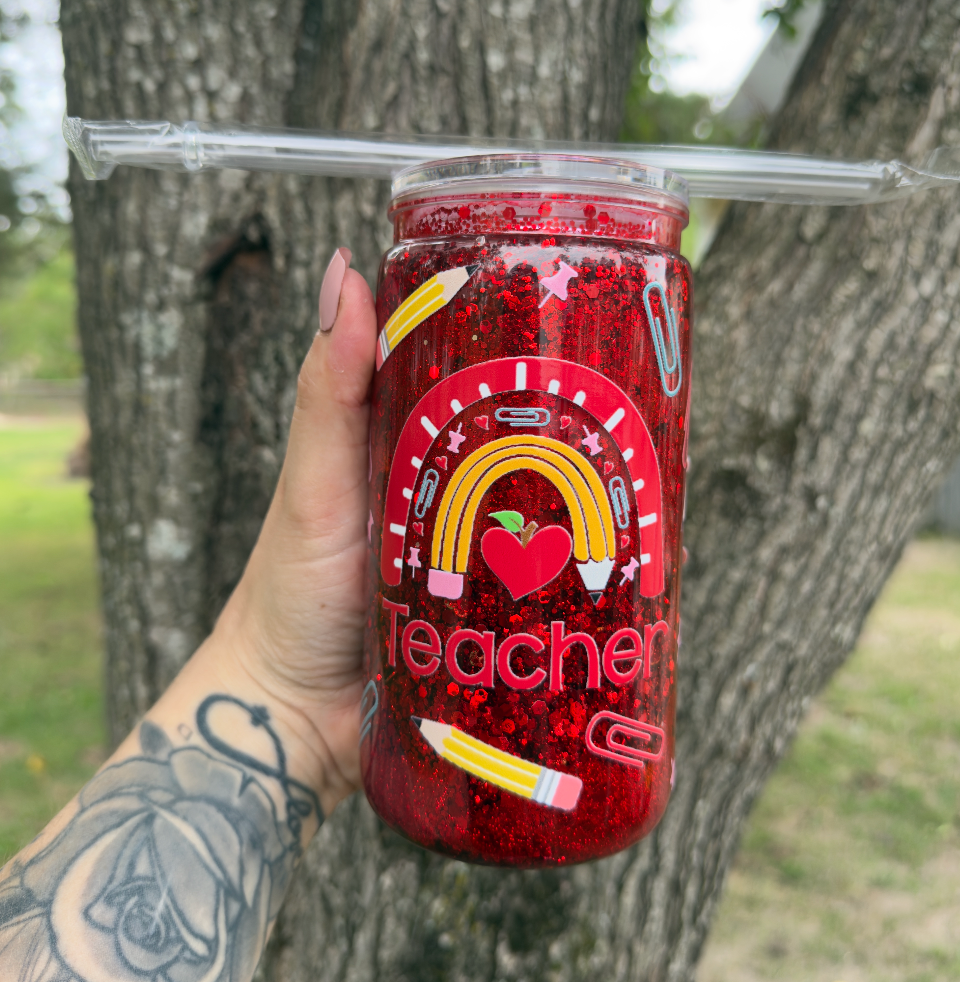 Teacher 16 oz Snowglobe Tumbler w/ Straw