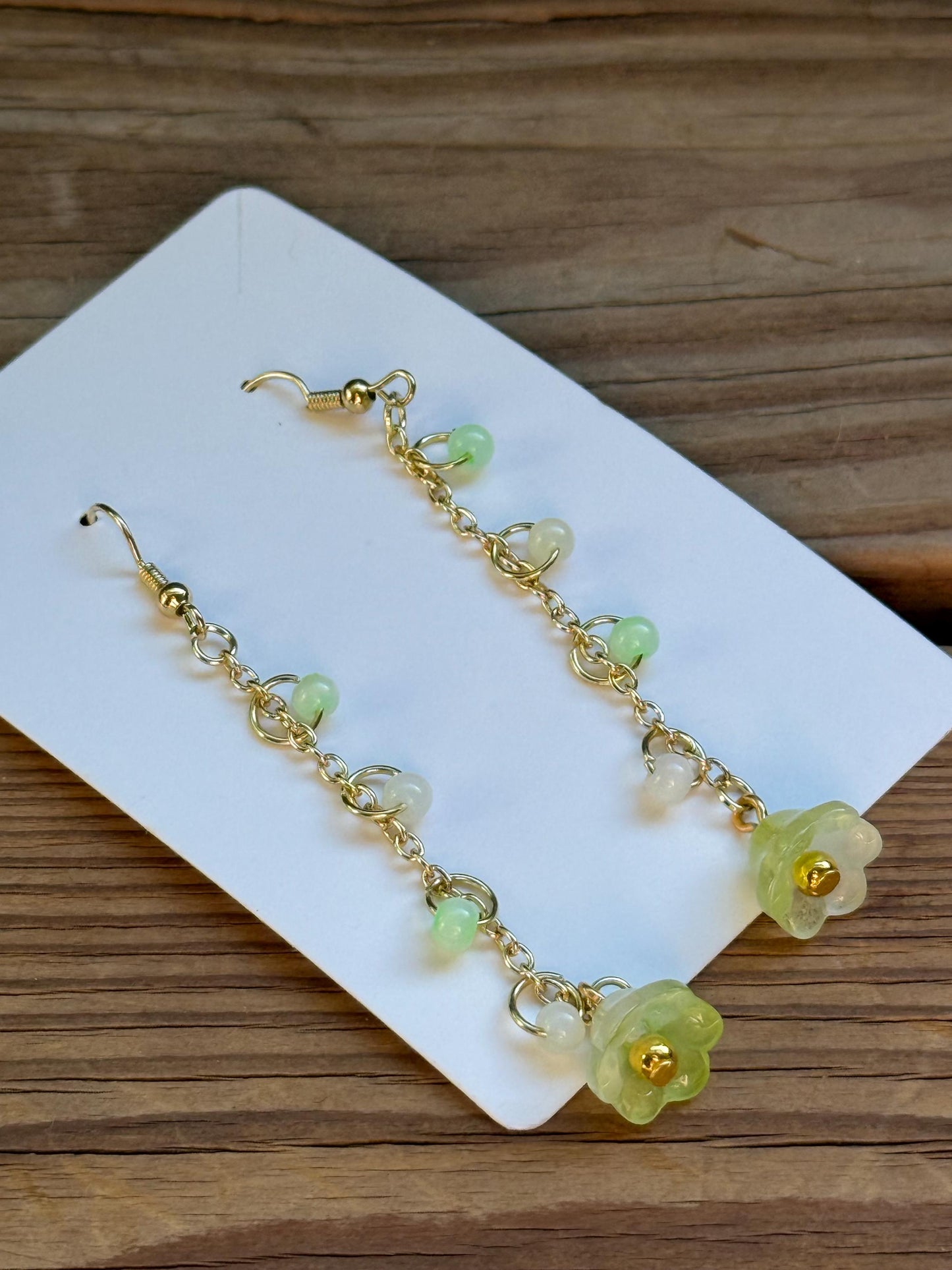 Green Floral Dangly Earrings