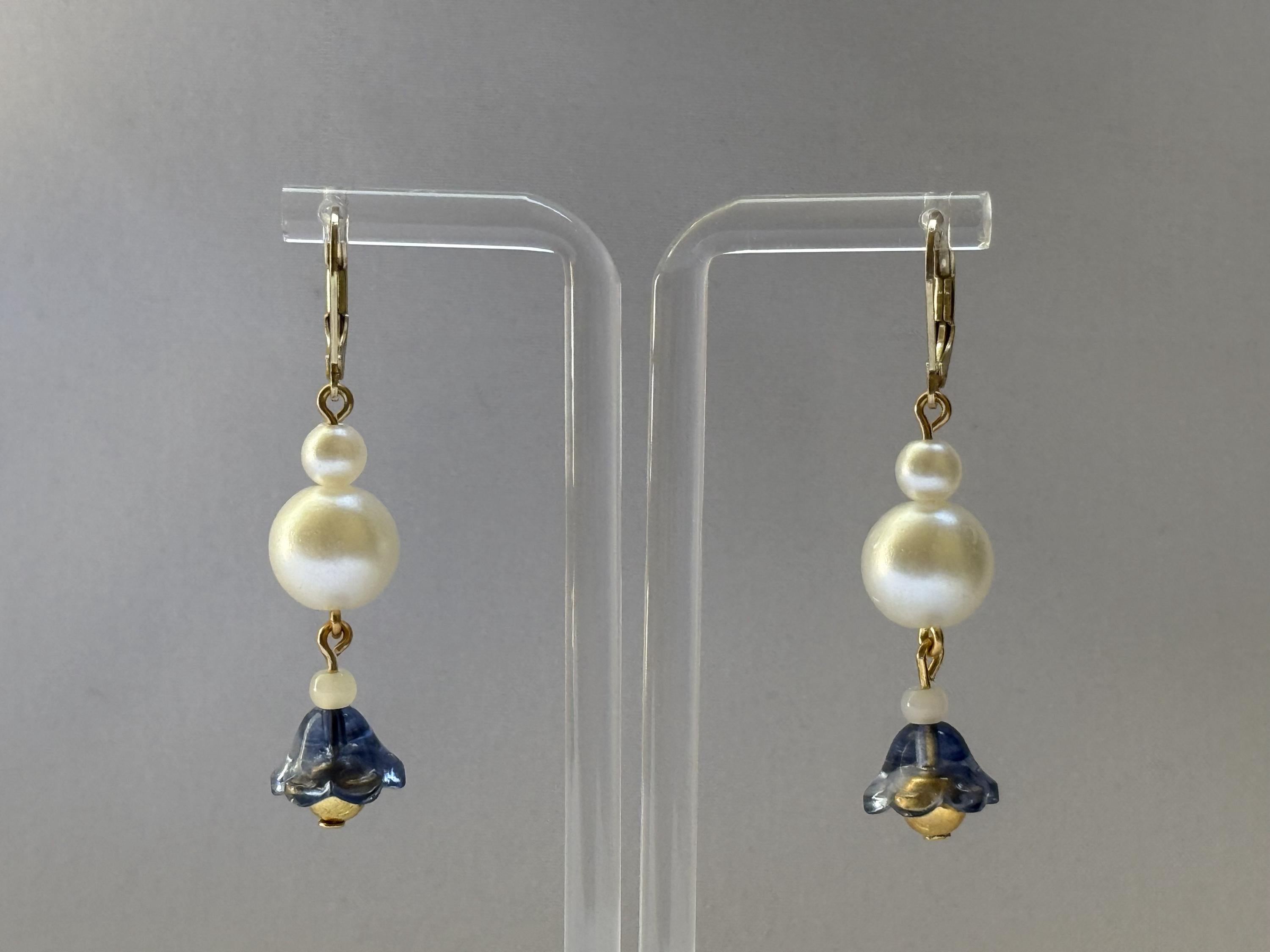Pearl Blue Floral Earrings