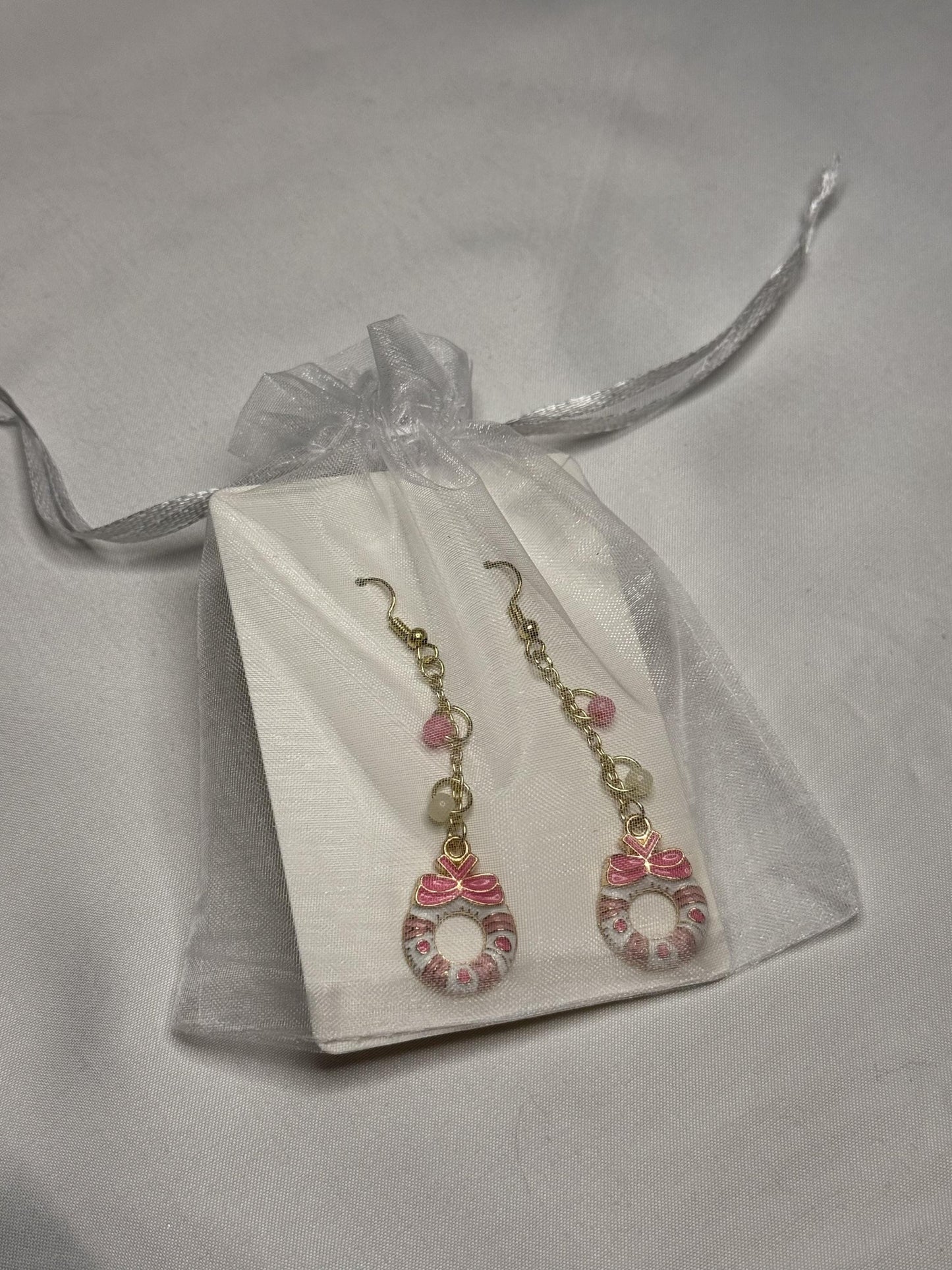 Pink Wreath Dangly Earrings : Holiday Earrings