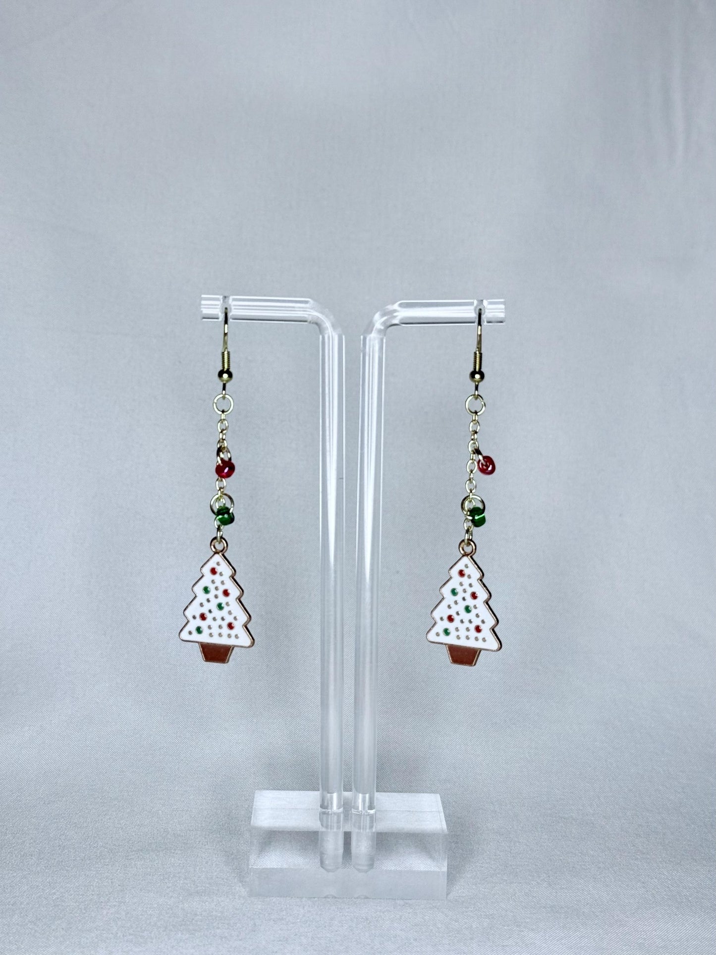 White Christmas Tree Dangly Earrings : Holiday Earrings