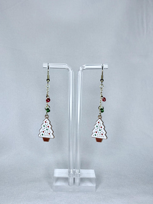White Christmas Tree Dangly Earrings : Holiday Earrings