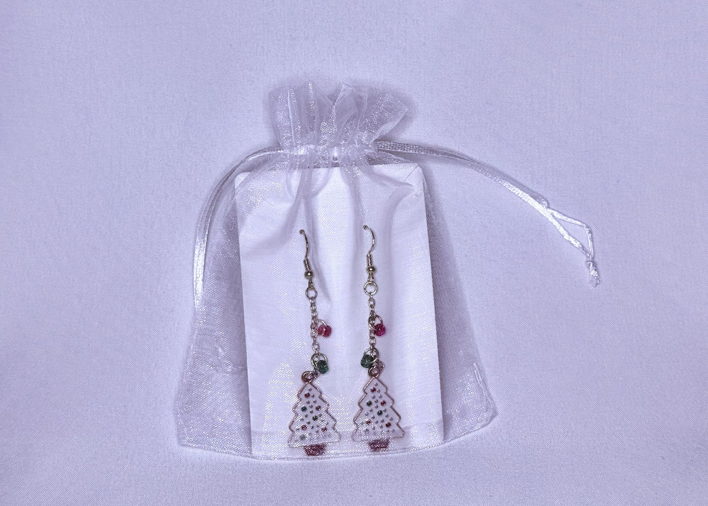 White Christmas Tree Dangly Earrings : Holiday Earrings