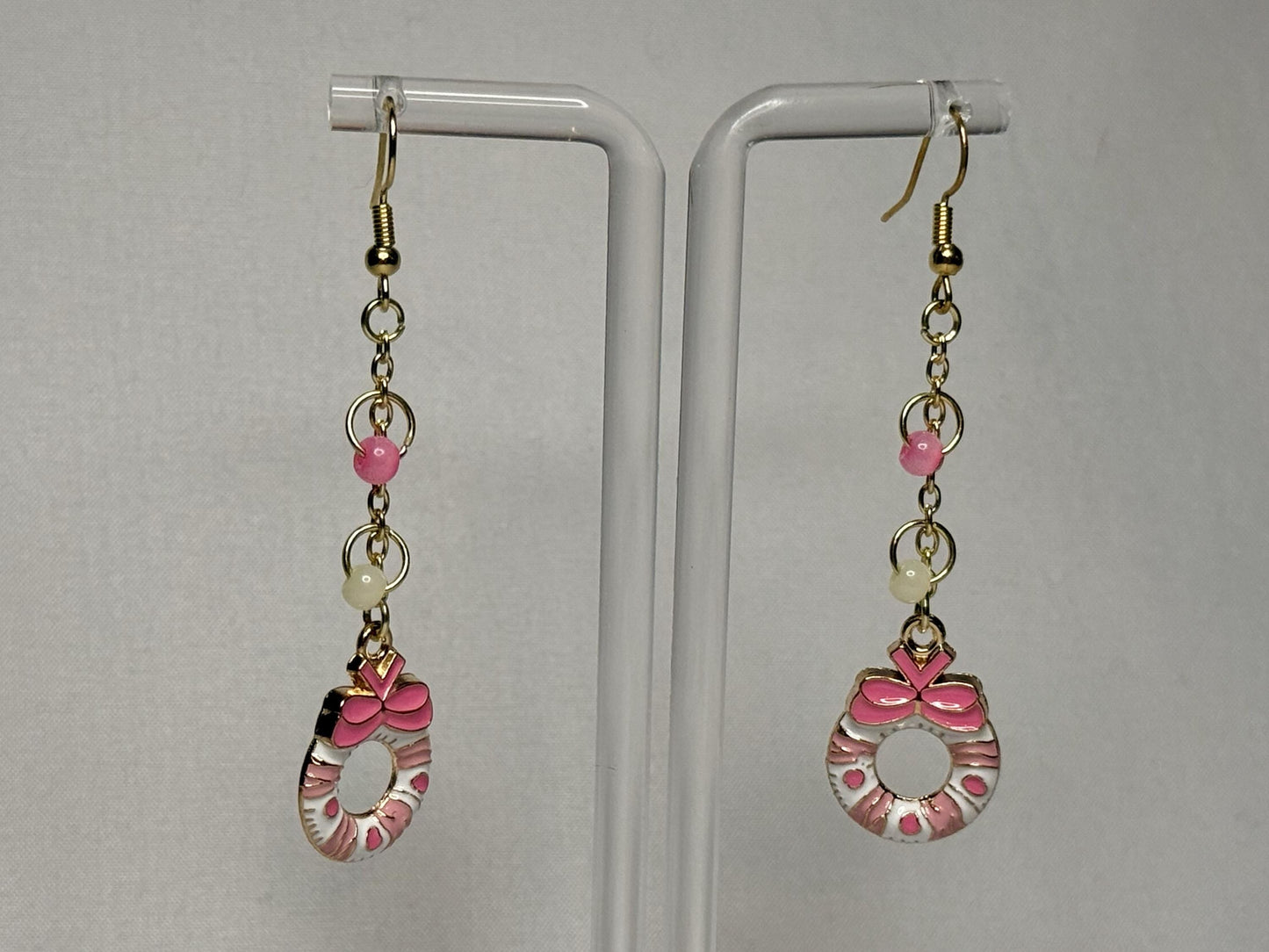 Pink Wreath Dangly Earrings : Holiday Earrings