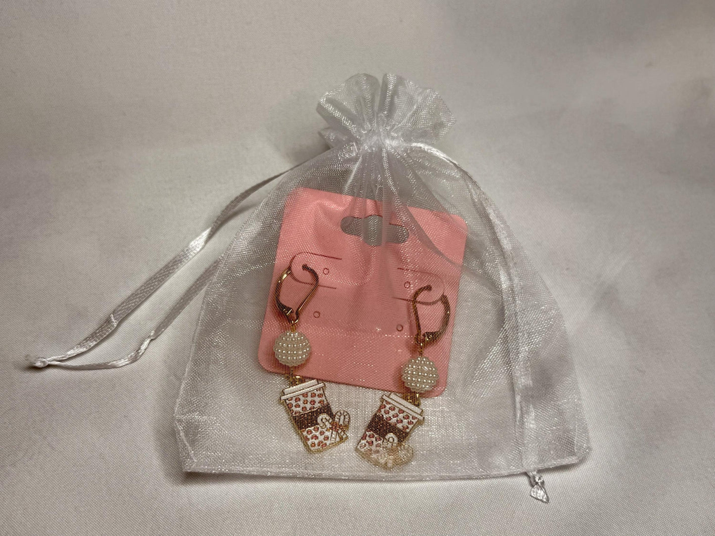 Pearl Coffee Cup Dangly Earrings : Holiday Earrings