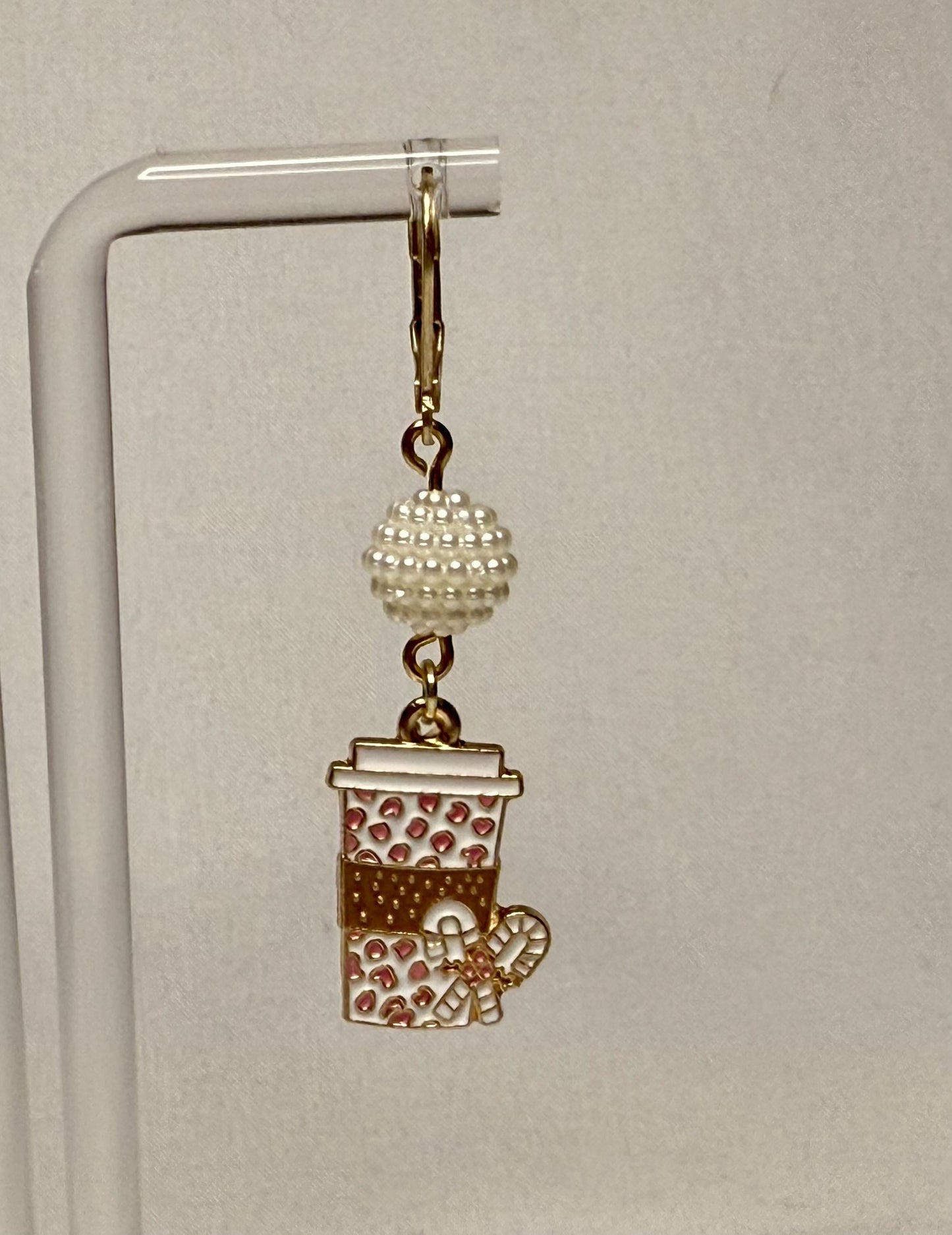 Pearl Coffee Cup Dangly Earrings : Holiday Earrings
