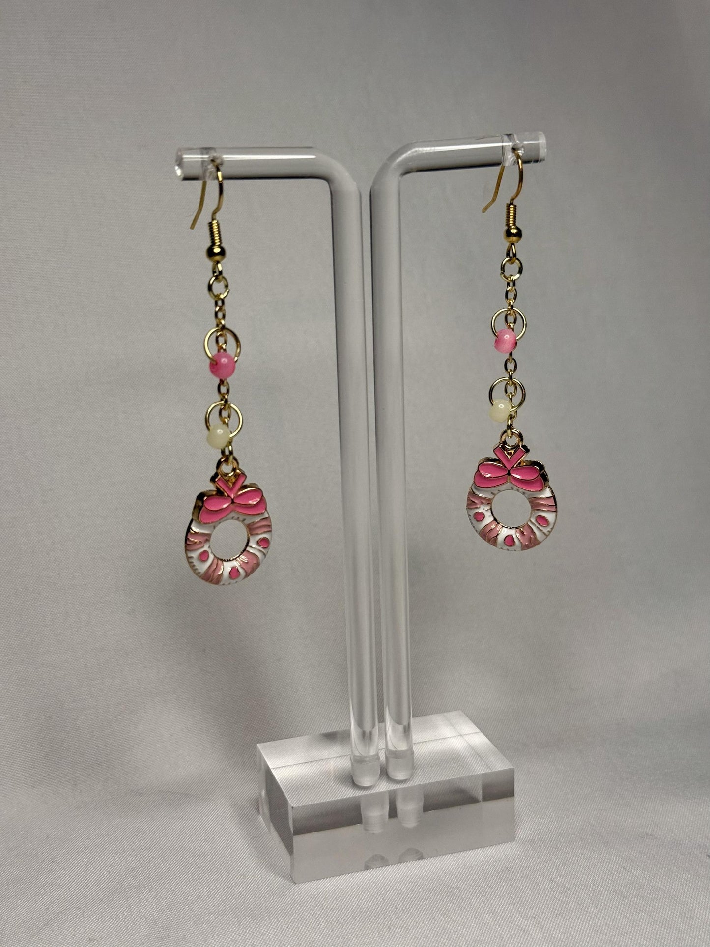 Pink Wreath Dangly Earrings : Holiday Earrings