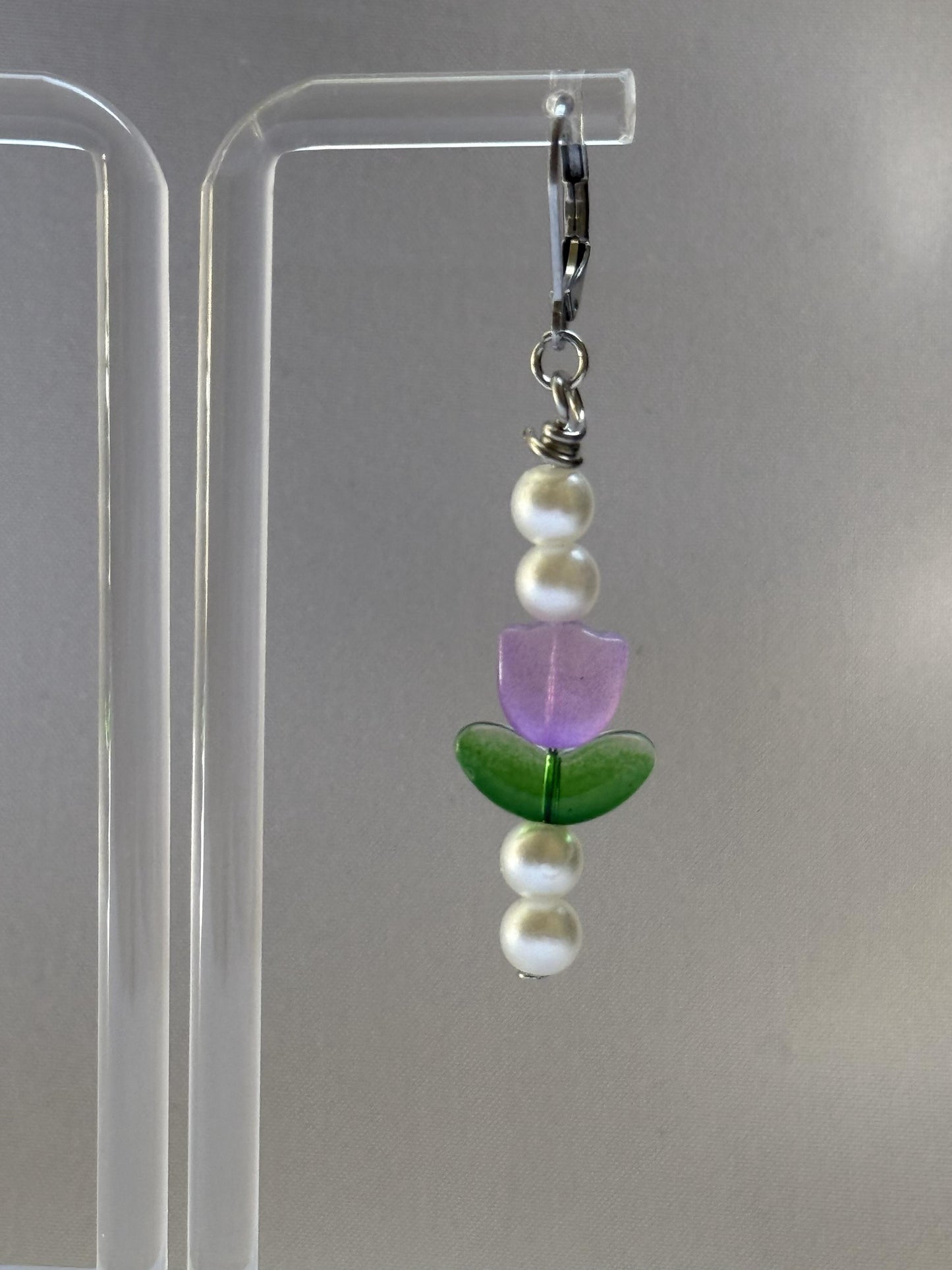 Purple Tulip & Pearl Earrings