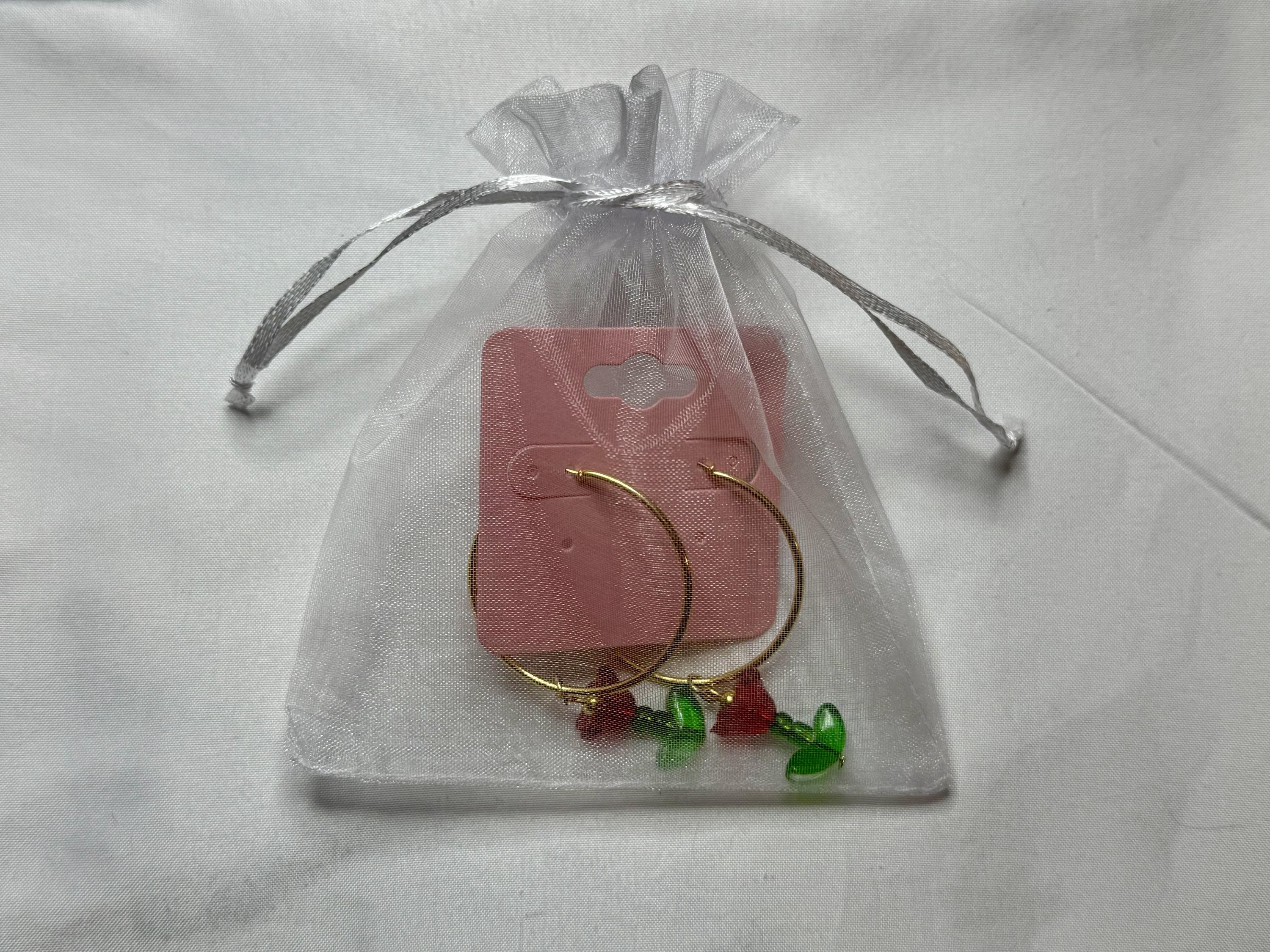 Red Floral Hoop Earrings