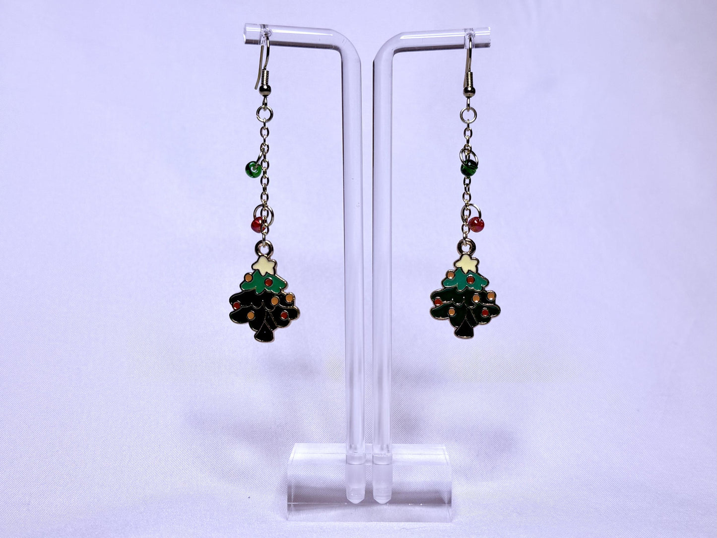Holiday Cheer Earrings – Green Trees with Colorful Ornaments