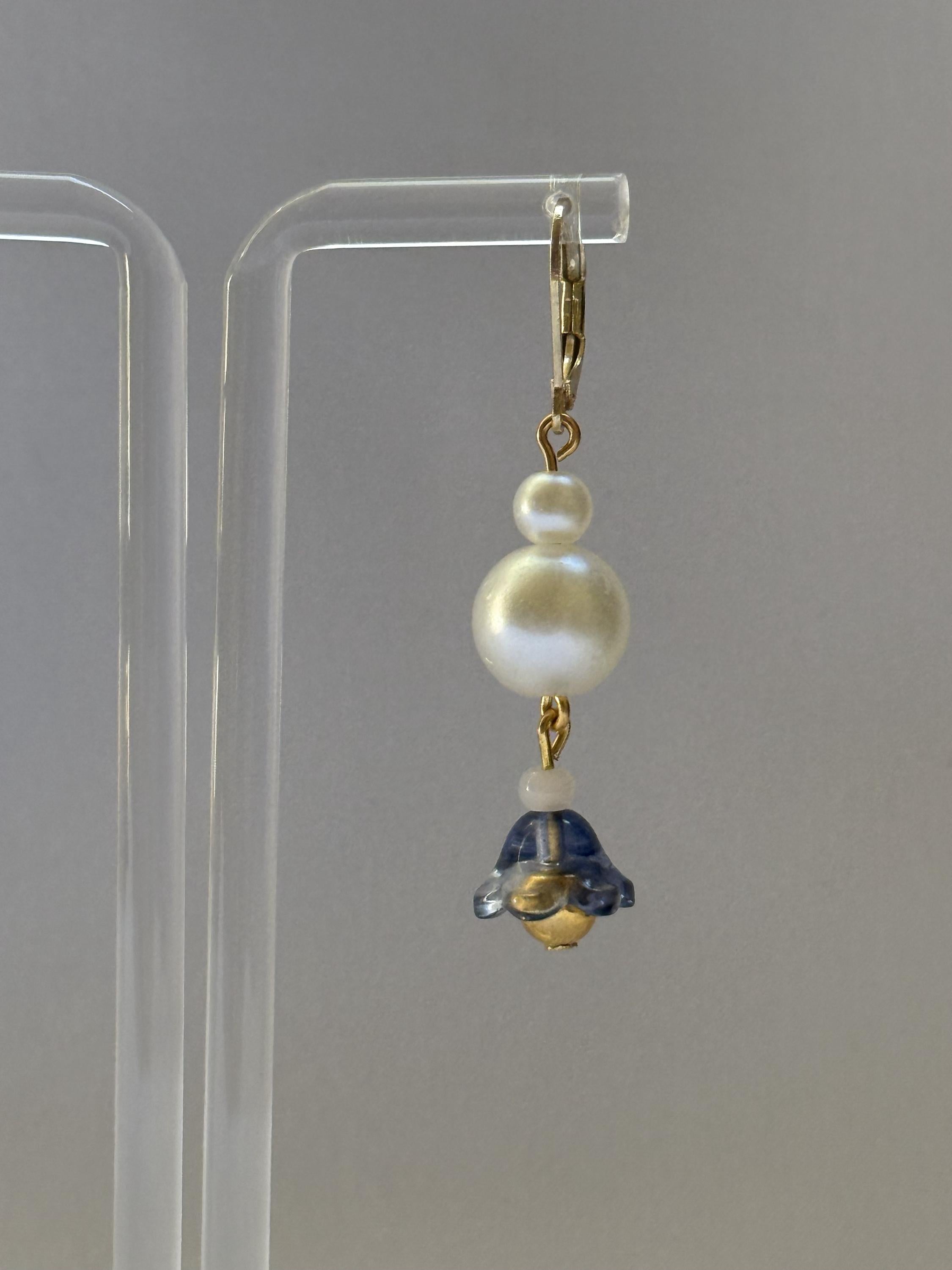 Pearl Blue Floral Earrings