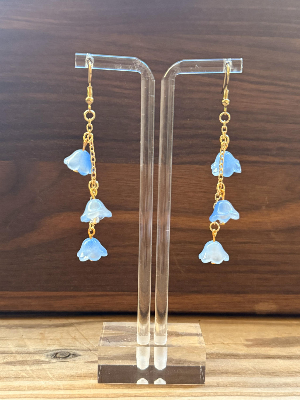 Fairycore Floral Earrings – Delicate Blue Blooms on Gold Chains for Spring & Everyday Magic