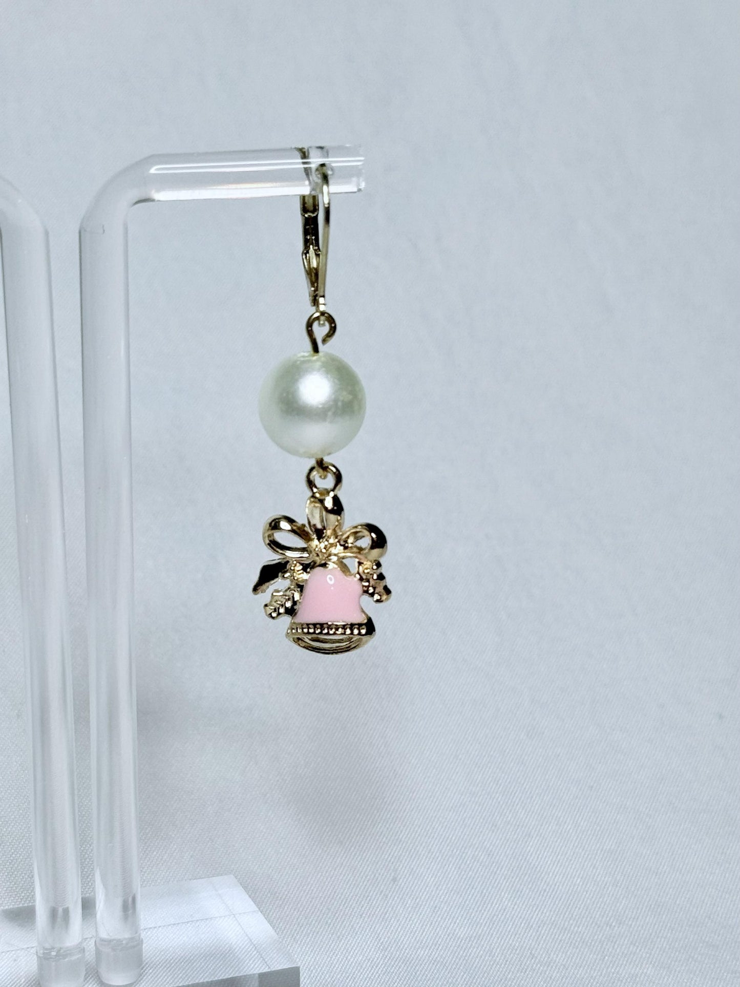 Pink & Pearl Bell Dangly Earrings : Holiday Earrings